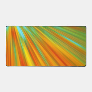 Abstract red yellow orange green stripes on blue desk mat