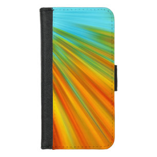 Abstract red yellow orange green stripes on blue iPhone 8/7 wallet case