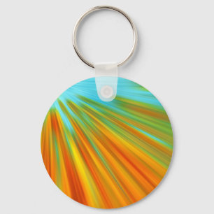 Abstract red yellow orange green stripes on blue keychain