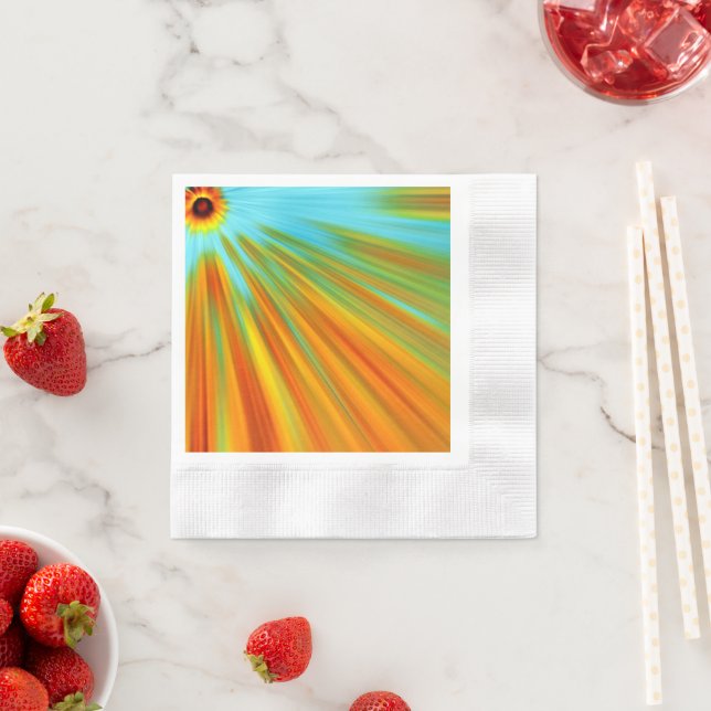 Abstract  red yellow orange green stripes on blue  napkins (Insitu)
