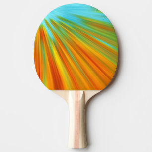Abstract red yellow orange green stripes on blue ping pong paddle
