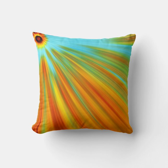 Abstract  red yellow orange green stripes on blue throw pillow (Front)