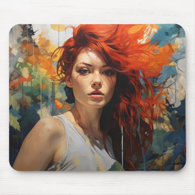 Abstract Redhead Girl Mouse Pad (Front)