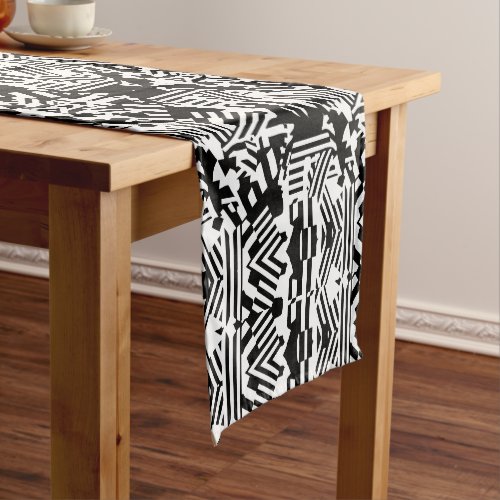 Abstract Reflections Lines Cubes and Monochrome Short Table Runner