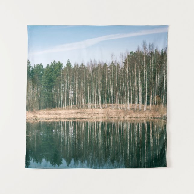 Abstract reflections of beautiful trees in the lak tapestry (Front)