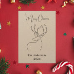 Abstract reindeer beige craft modern Christmas Holiday Card<br><div class="desc">A black abstract one line reindeer.  Personalize and add a name and year. Text: Merry Christmas. 
Back: add your note and your names.</div>