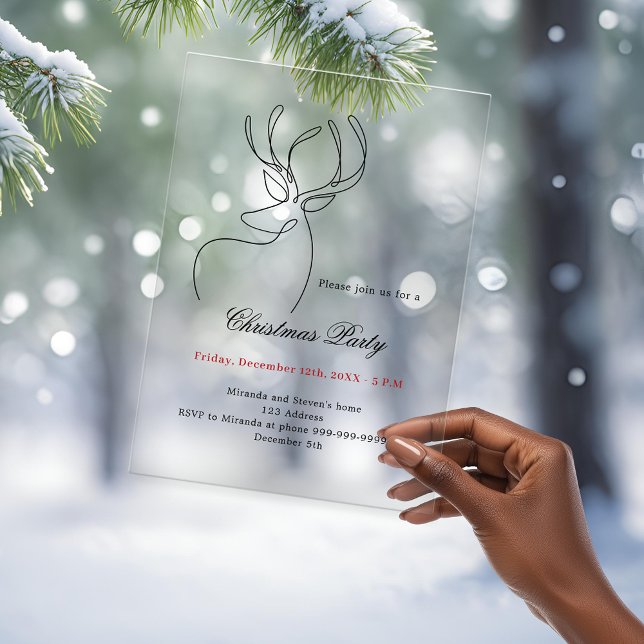 Abstract reindeer modern frosted Christmas Party Acrylic Invitations (Creator Uploaded)