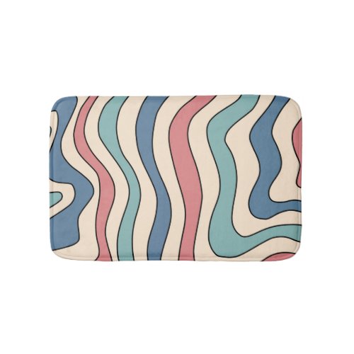 Abstract Retro 70s Marble Blue Red Groovy Pattern Bath Mat