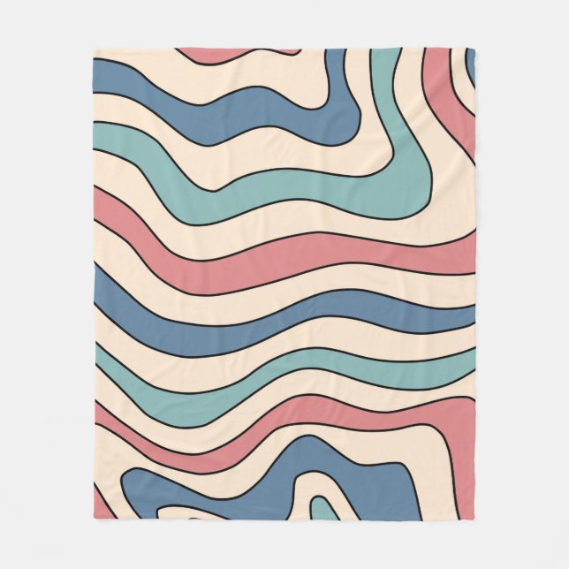 Abstract Retro 70s Marble Blue Red Groovy Pattern Fleece Blanket (Front)