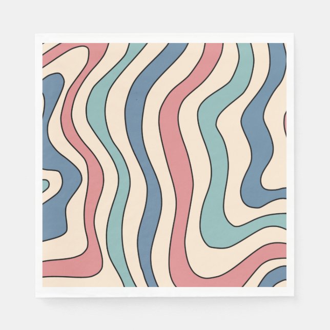 Abstract Retro 70s Marble Blue Red Groovy Pattern Napkins (Front)