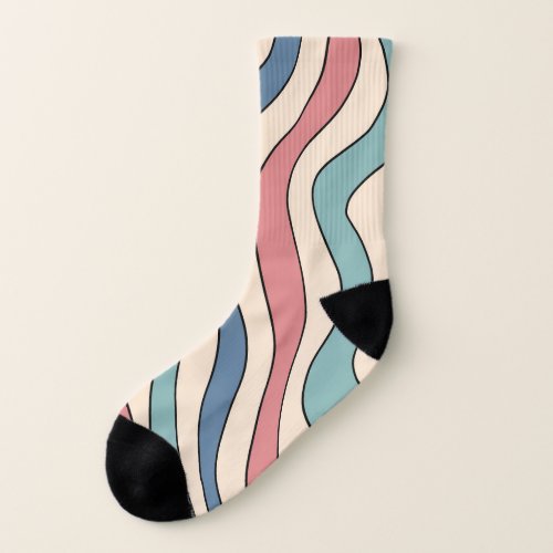 Abstract Retro 70s Marble Blue Red Groovy Pattern Socks