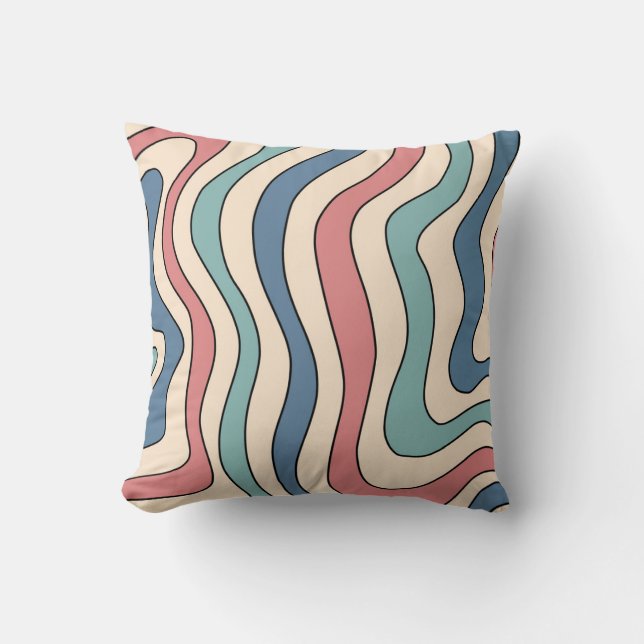 Abstract Retro 70s Marble Blue Red Groovy Pattern Throw Pillow (Front)