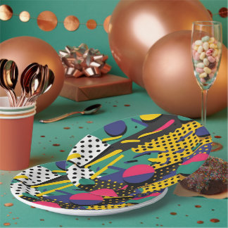 Abstract Retro 80s 90s Theme Party Plates