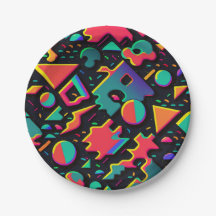 Abstract Retro 80s 90s Theme Party Plates