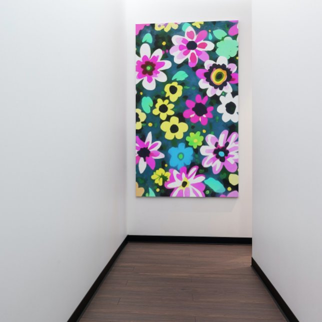 Abstract Retro Boho Spring Flowers Viva Magenta  Canvas Print (Creator Uploaded)
