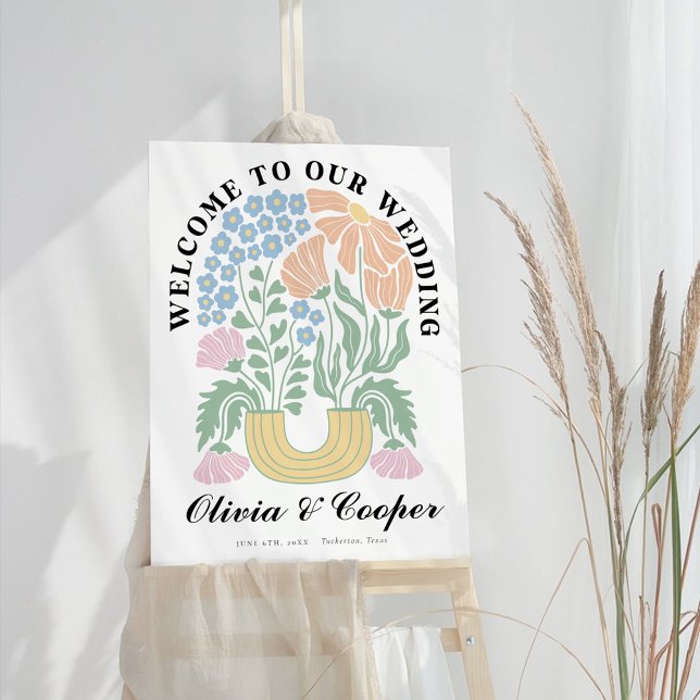 Abstract Retro Bright Colorful Floral Wedding Sign (Creator Uploaded)