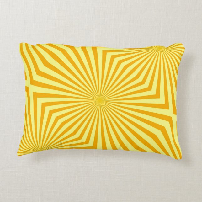 Abstract Retro Bright Yellow Sunbeam Pattern Accent Pillow (Back)