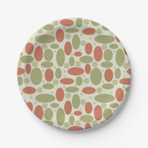 Abstract retro brown beige green sea pebbles stone paper plates