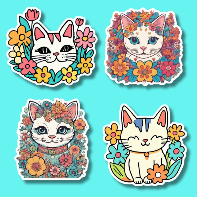 Abstract Retro Cat Collection Waterproof  Sticker (Creator Uploaded)