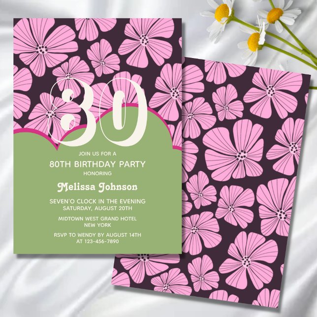 Abstract Retro Chamomile Floral Green Birthday Invitation (Creator Uploaded)