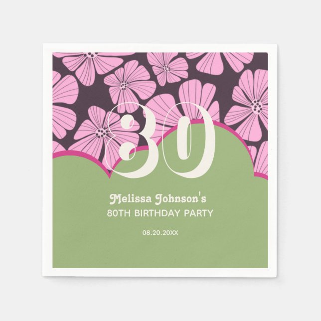 Abstract Retro Chamomile Floral Green Birthday Napkins (Front)