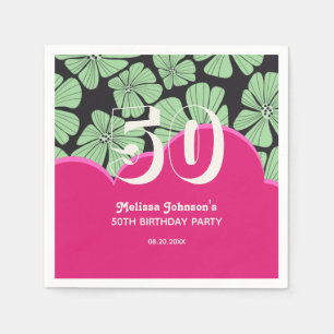 Abstract Retro Chamomile Floral Pink Birthday Napkins