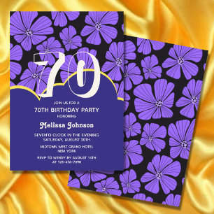 Abstract Retro Chamomile Floral Purple Birthday Invitation