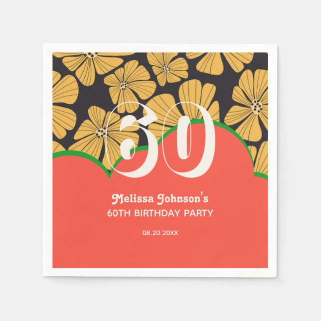 Abstract Retro Chamomile Floral Yellow Birthday Napkins (Front)