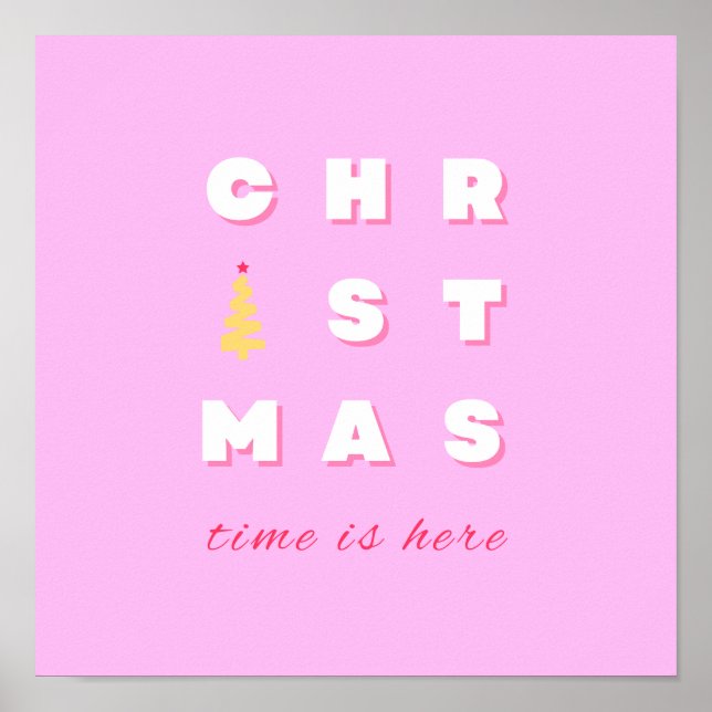 Abstract Retro Christmas Pink Holiday Decor Preppy (Front)