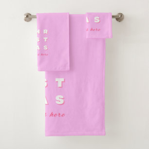 Abstract Retro Christmas Pink Holiday Decor Preppy Bath Towel Set