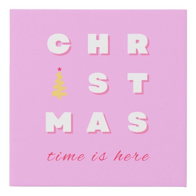Abstract Retro Christmas Pink Holiday Decor Preppy Faux Canvas Print (Front)
