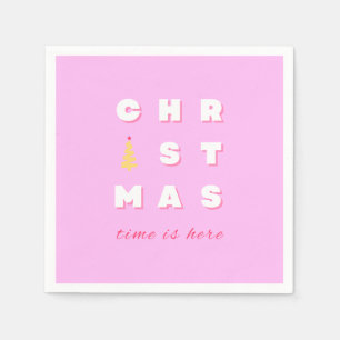 Abstract Retro Christmas Pink Holiday Decor Preppy Napkins