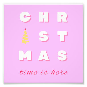 Abstract Retro Christmas Pink Holiday Decor Preppy Photo Print