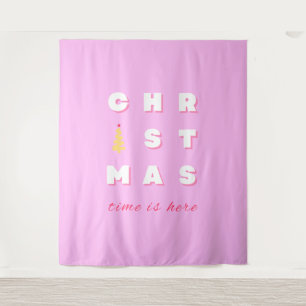 Abstract Retro Christmas Pink Holiday Decor Preppy Tapestry