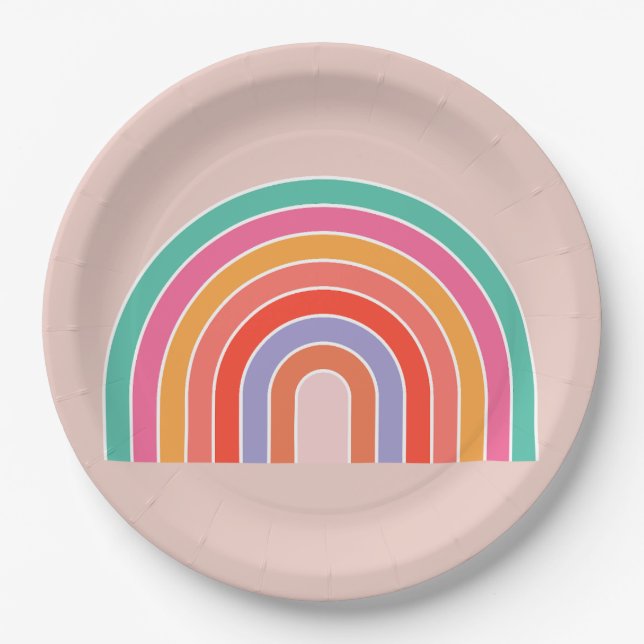 Abstract Retro Colorful Rainbow Paper Plates (Front)