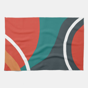 Abstract retro colors line art kitchen towel