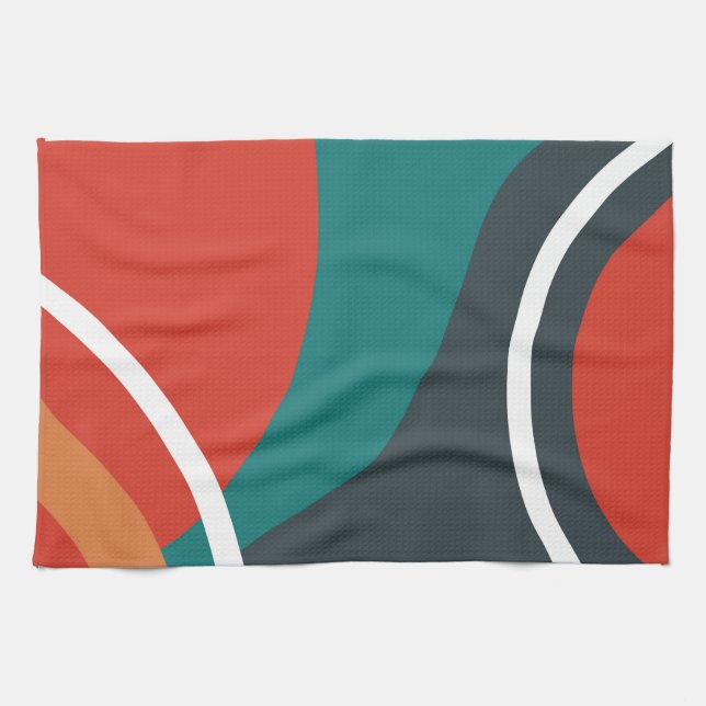 Abstract retro colors line art kitchen towel (Horizontal)