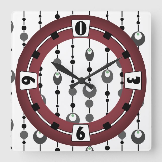 Abstract retro design ornamental deco square wall clock (Front)