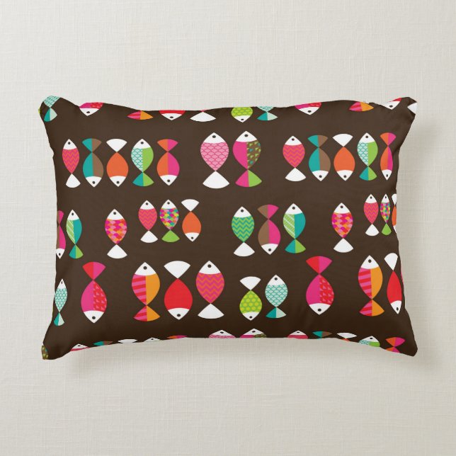 Abstract retro fish underwater pattern 2 accent pillow (Front)