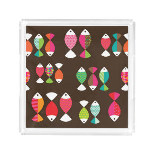 Abstract retro fish underwater pattern 2 acrylic tray
