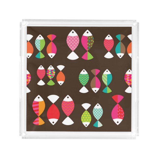 Abstract retro fish underwater pattern 2 acrylic tray (Front)