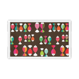 Abstract retro fish underwater pattern 2 acrylic tray