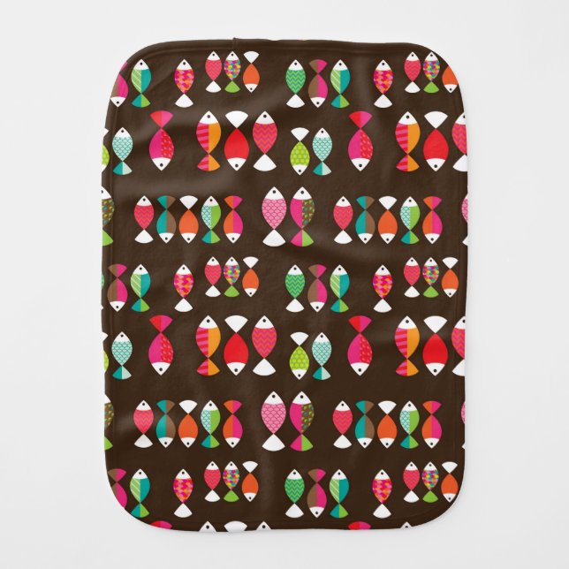 Abstract retro fish underwater pattern 2 baby burp cloth (Front)