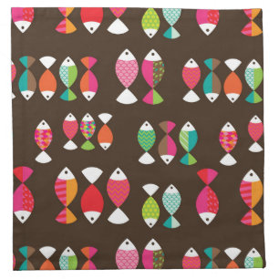 Abstract retro fish underwater pattern 2 cloth napkin
