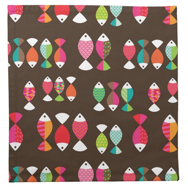 Abstract retro fish underwater pattern 2 cloth napkin (Front)