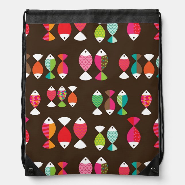Abstract retro fish underwater pattern 2 drawstring bag (Front)