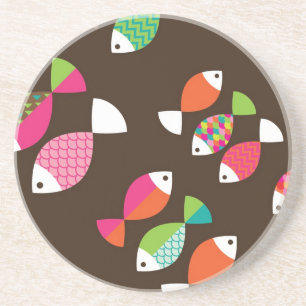 Abstract retro fish underwater pattern 2 drink coaster