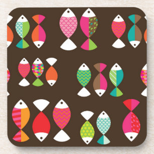 Abstract retro fish underwater pattern 2 drink coaster