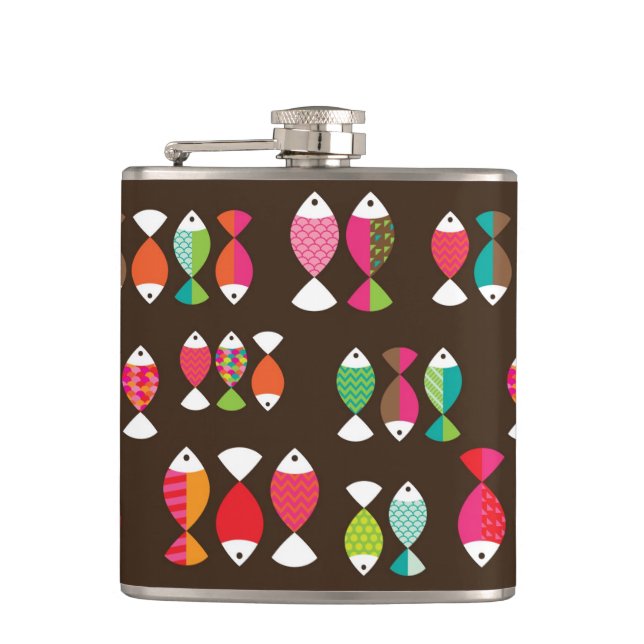 Abstract retro fish underwater pattern 2 flask (Front)