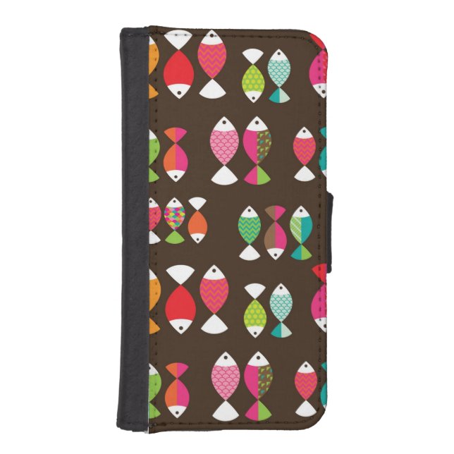 Abstract retro fish underwater pattern 2 iPhone wallet case (Front)